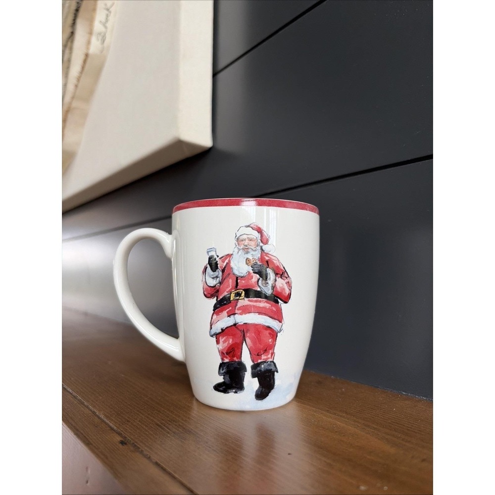 Pottery‎ Barn painted Santa Claus Discontinued Tea Mug Cookies Milk Replacement